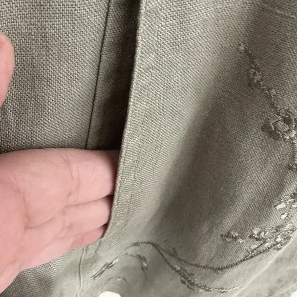 J. Jill Sage Green 100% Linen Embroidered Button Up Jacket Womens XL Lagenlook - Picture 12 of 12